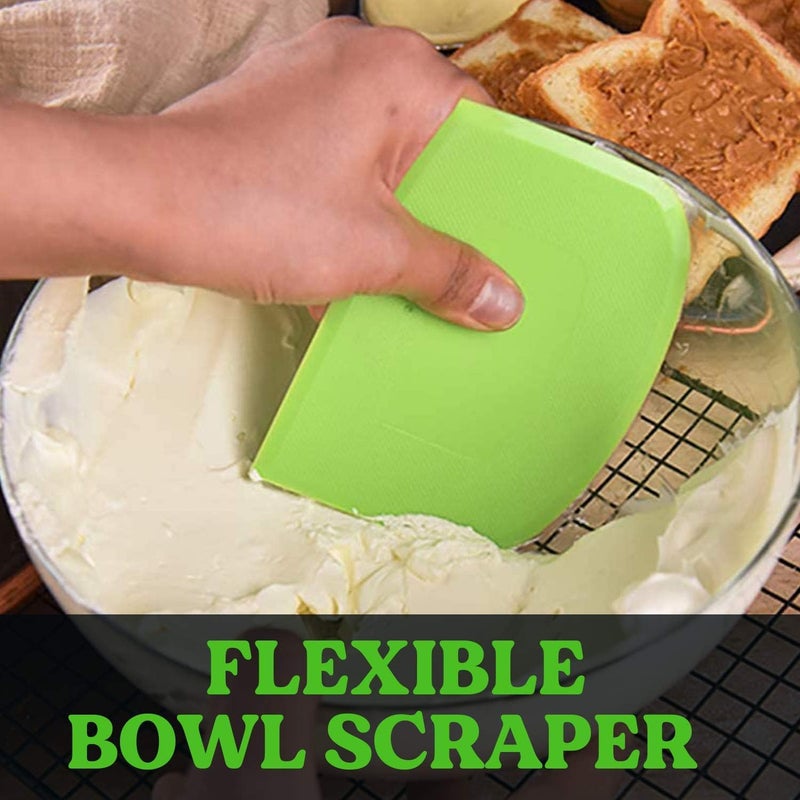 SURDOCA Dough Scraper Bench Scraper - 3P 4.7x3.7"" Plastic Flexible Bowl Scraper  Sharp Edge & Angles Cake Scraper. Non-Slip Bakeware Decorating Tools Sculpting & Modeling Tools - Green+White+Green - Image 5